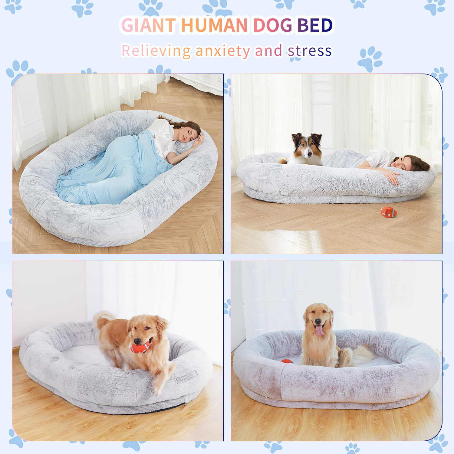 2023 New Arrival plush washable luxury super large sleep deeper gianthuman size xxl pet dog bed for humans