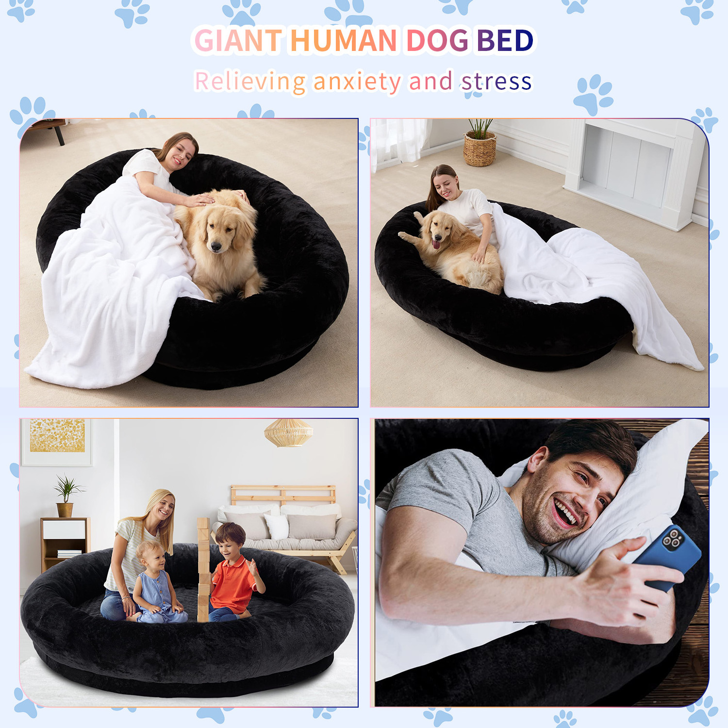 OEM & ODM xl xxl heavy duty super large sleep deeper memory foam human sized pet dog bed for humans adults