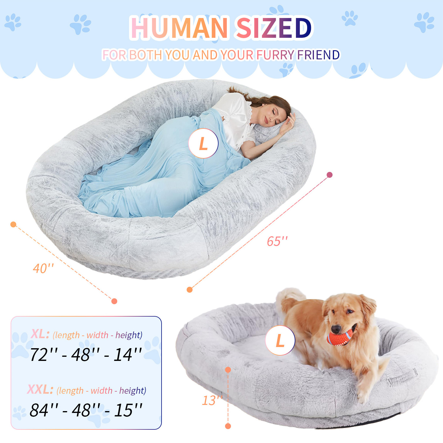 2023 New Arrival plush washable luxury super large sleep deeper gianthuman size xxl pet dog bed for humans