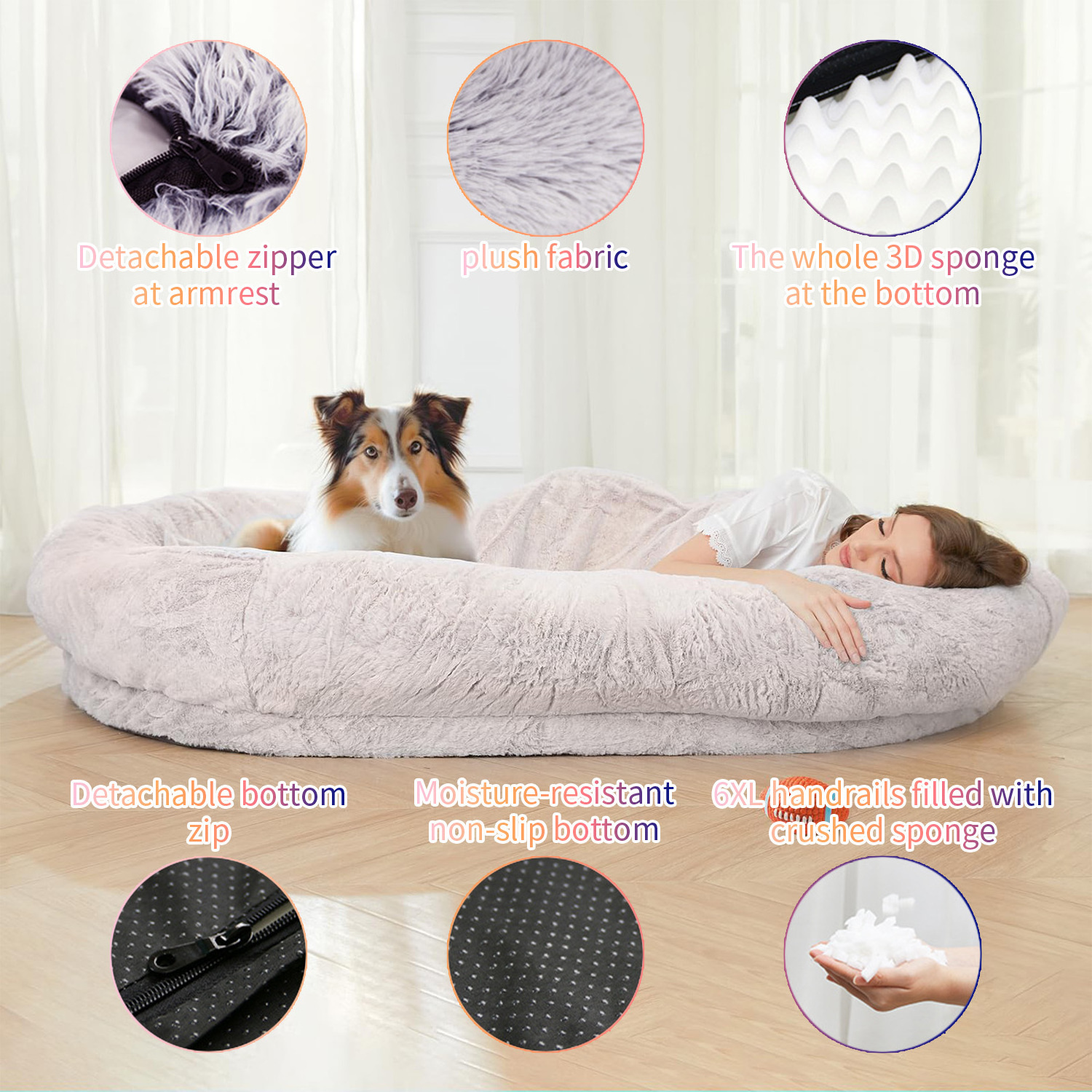 2023 New Arrival plush washable luxury super large sleep deeper gianthuman size xxl pet dog bed for humans