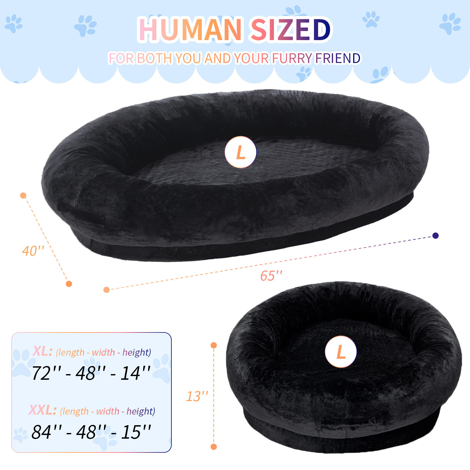 OEM & ODM xl xxl heavy duty super large sleep deeper memory foam human sized pet dog bed for humans adults