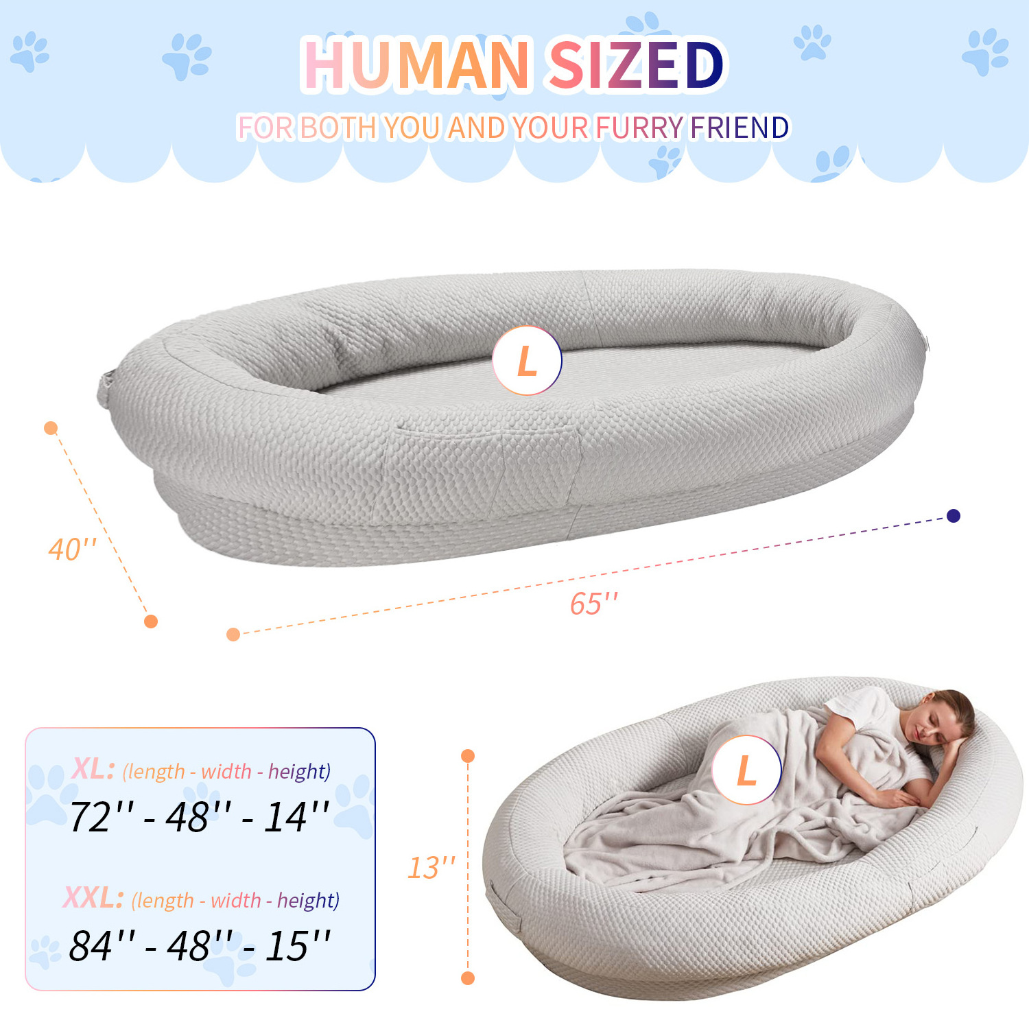 Hot selling xl xxl giant heavy duty extra large luxury super large sleep deeper human sized dog bed for humans