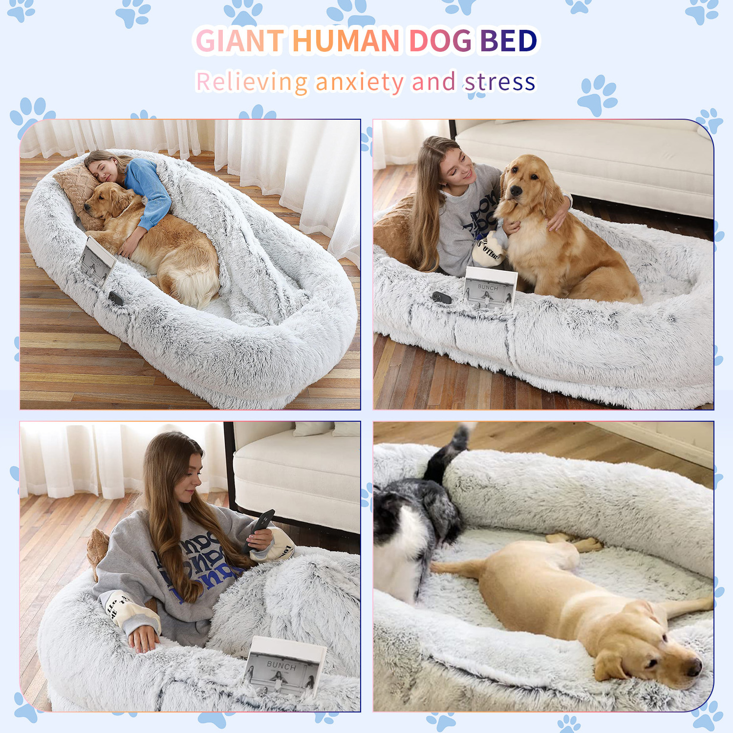 Wholesale luxury xl xxl big memory foam orthopedic heavy duty extra large human sized pet dog bed for people adults