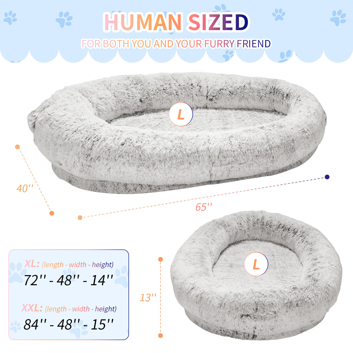 Wholesale luxury xl xxl big memory foam orthopedic heavy duty extra large human sized pet dog bed for people adults