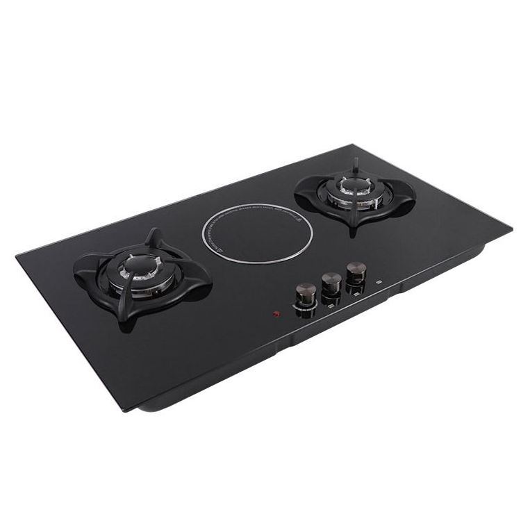 High Quality Home Appliance Tempered Glass Cast Iron Grill 3 Burner Built In Gas Hob With Electronic