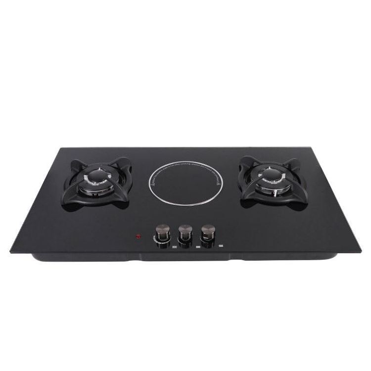 High Quality Home Appliance Tempered Glass Cast Iron Grill 3 Burner Built In Gas Hob With Electronic