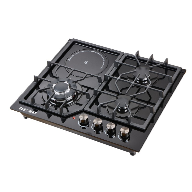 Factory OEM ODM 3 Gas & 1 Electric Gas Cooker 4 Burners Built-In Glass Cooktops LPG/NG Gaz Stove Parts Cook Top Gas Hobs