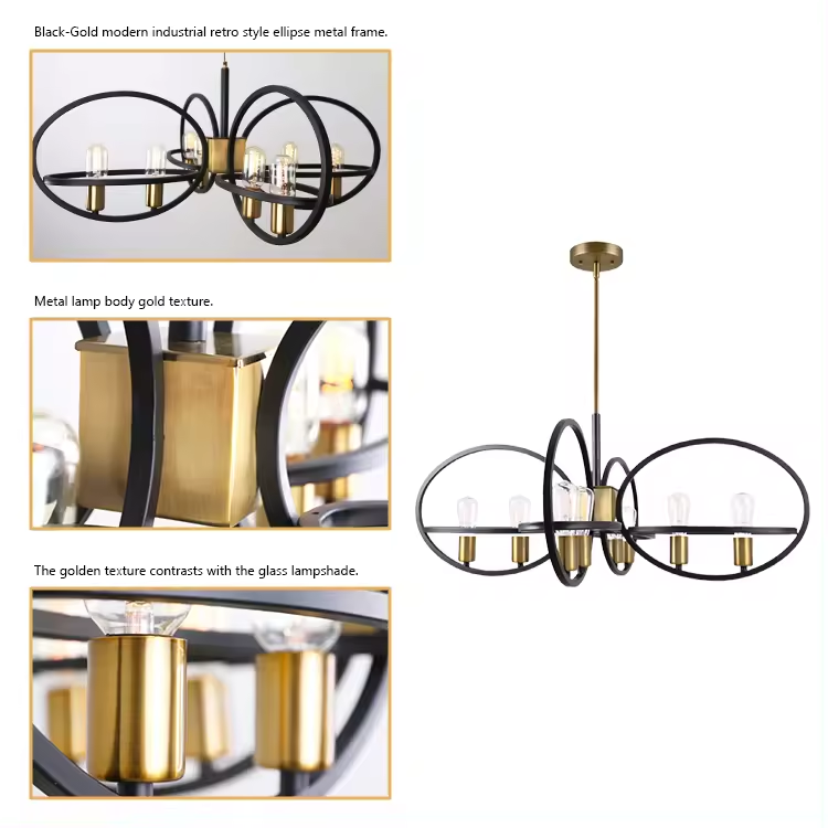 Large Round Nordic Modern Living Room Chandeliers And Hanging Lamps Black Gold Modern Luxury Restaurant Chandelier