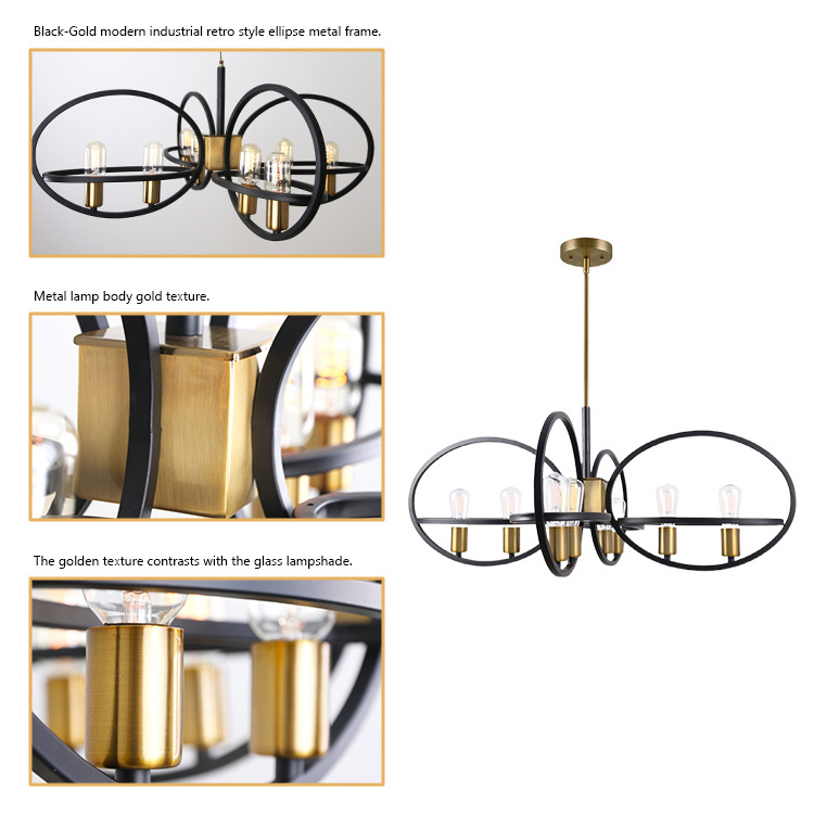 Factory Supply Custom Design Hanging Lamp Ceiling Light Pendant Nordic Modern Black And Gold Chandelier Ceiling Light