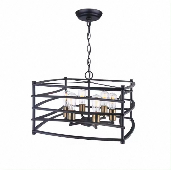 Living Room Decorative Pendant Light Black Iron Cage Light Pendant Modern Hanging Hotel Chandelier Ceiling