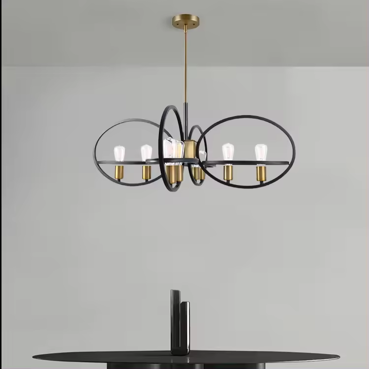 Large Round Nordic Modern Living Room Chandeliers And Hanging Lamps Black Gold Modern Luxury Restaurant Chandelier