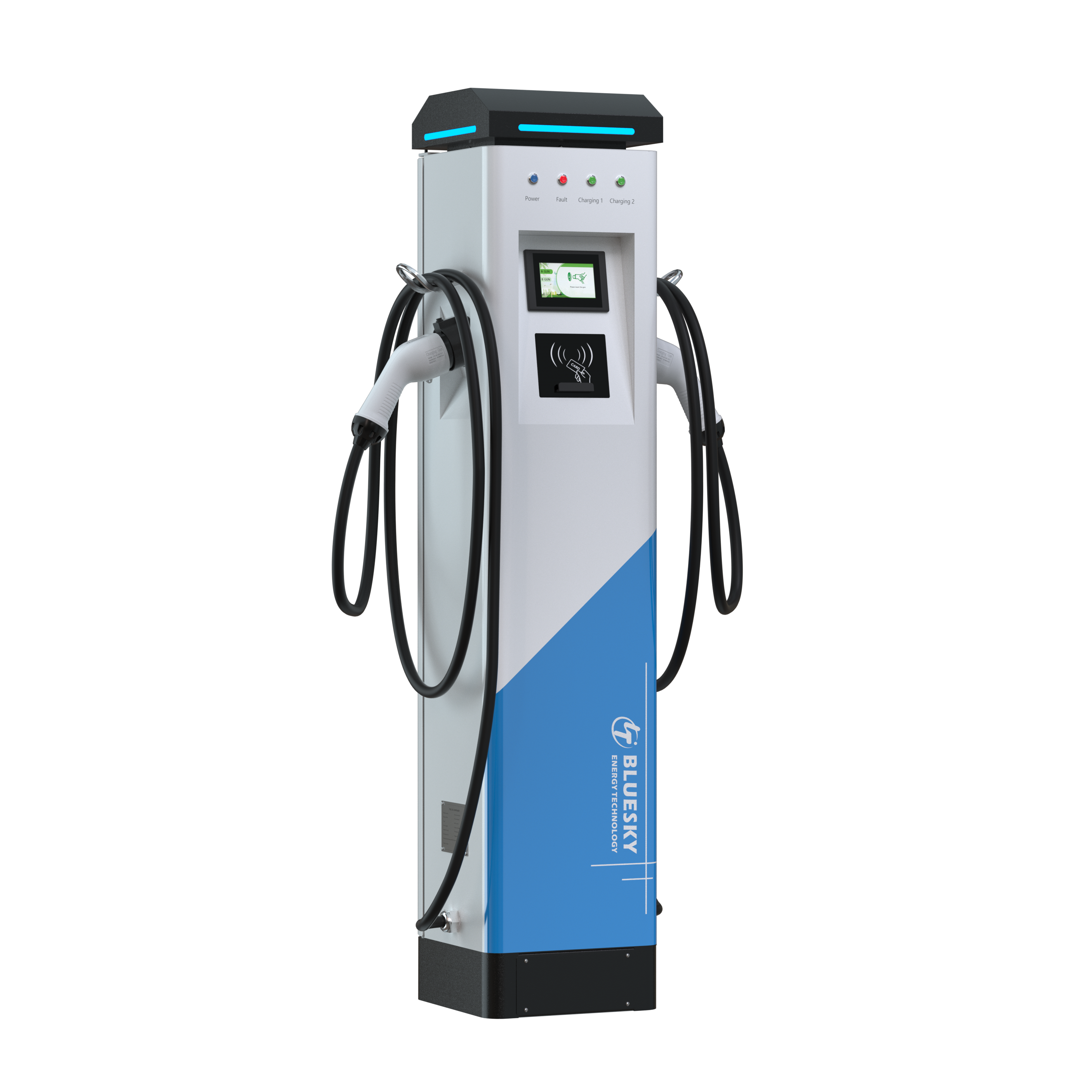 Blueksy Commercial Floor-mounted 44kw Ac Ev Charger Station Two Type2 22kw Electric Car Charging Station with POS credit card