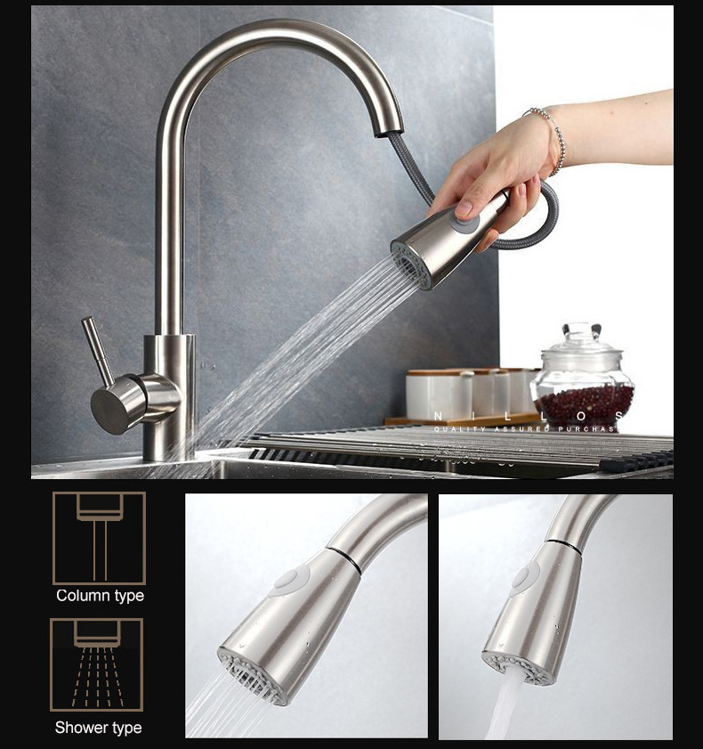 EVOMAX Kitchen Faucet Stainless Steel 304 Water Tap Modern Kitchen Taps Pull Out Sprayer Kitchen Mixer Sink Faucets