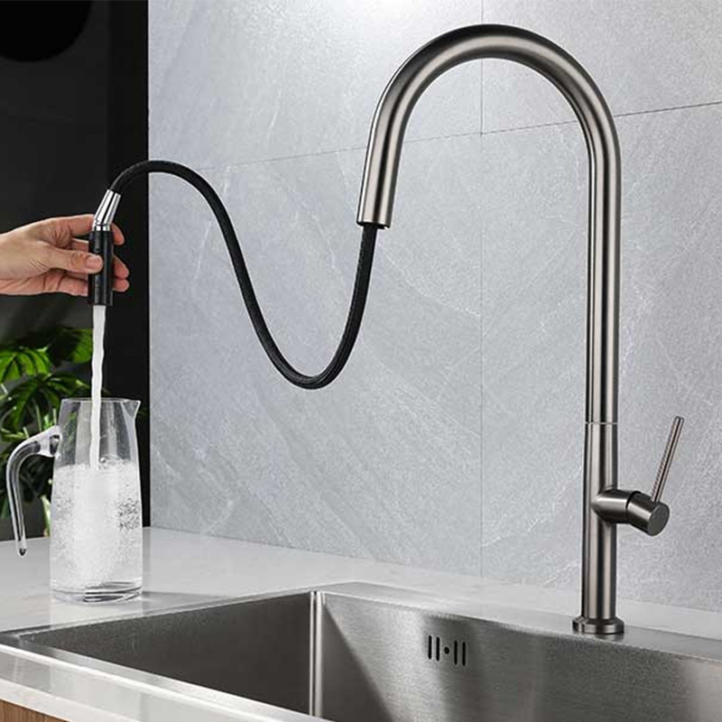 EVOMAX Single Handle High Arc Brushed Nickel Pull Out Kitchen Faucet With Pull Down Sprayer Stainless Steel Kitchen Sink Faucets