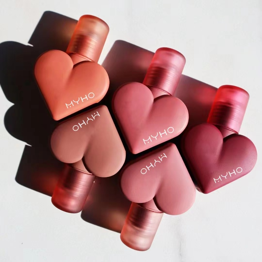 MYHO heart-shape matte lipgloss high pigment lipstick liquid makeup blush 3-in-1 multifunctional lip stick private label