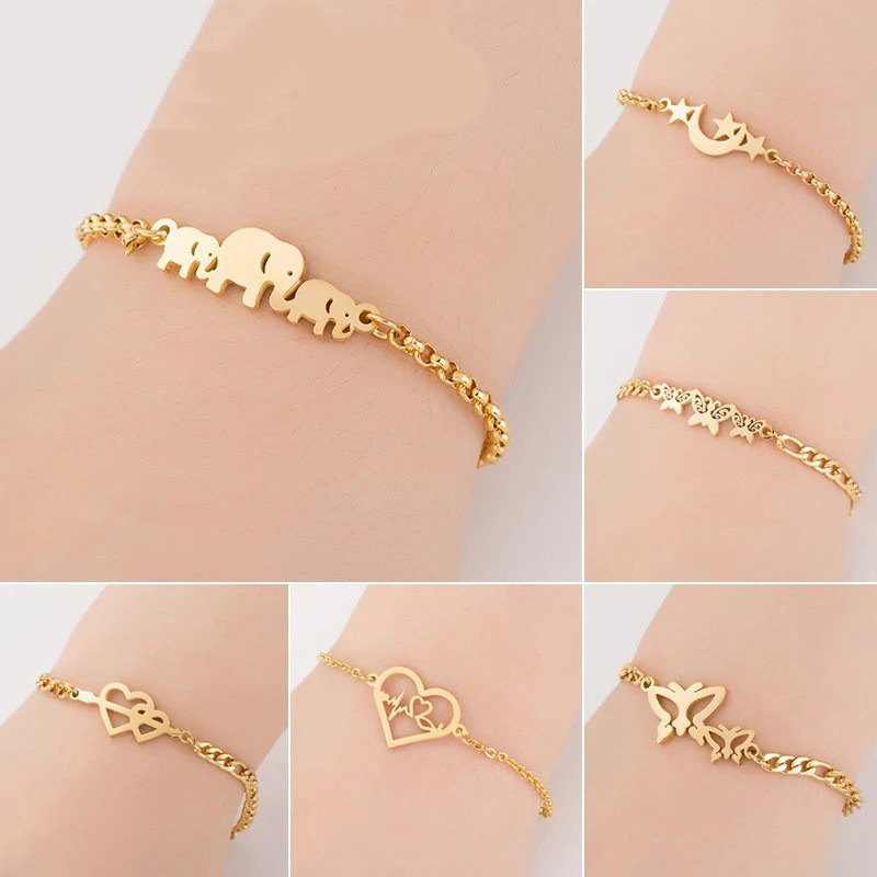 18K Gold Plated Stainless steel bracelet engraving women tennis cuff letter moon star charm bangle blanks 925 silver bracelet