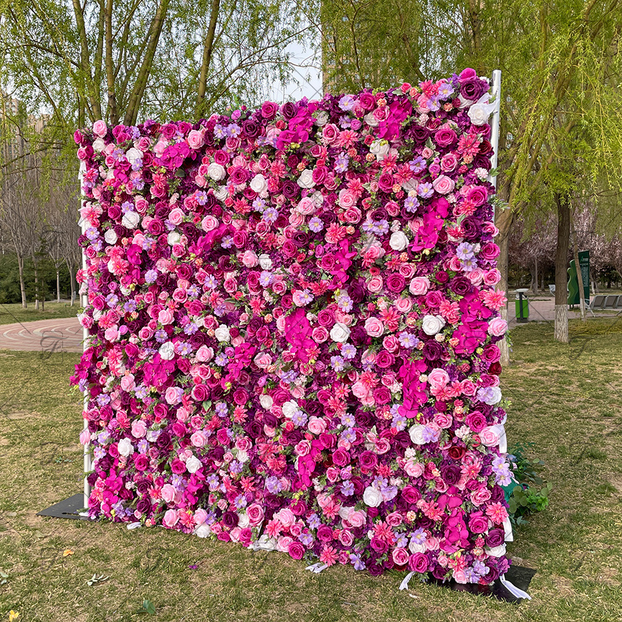 Wedding Floral Wall Panel Fabric Cloth 3D Flowers Artificial Silk Rose Hydrangea Flower Wall