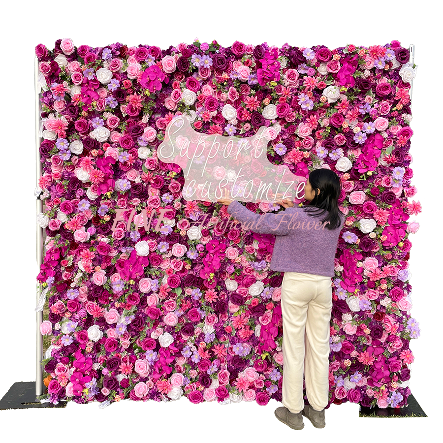 Wedding Floral Wall Panel Fabric Cloth 3D Flowers Artificial Silk Rose Hydrangea Flower Wall