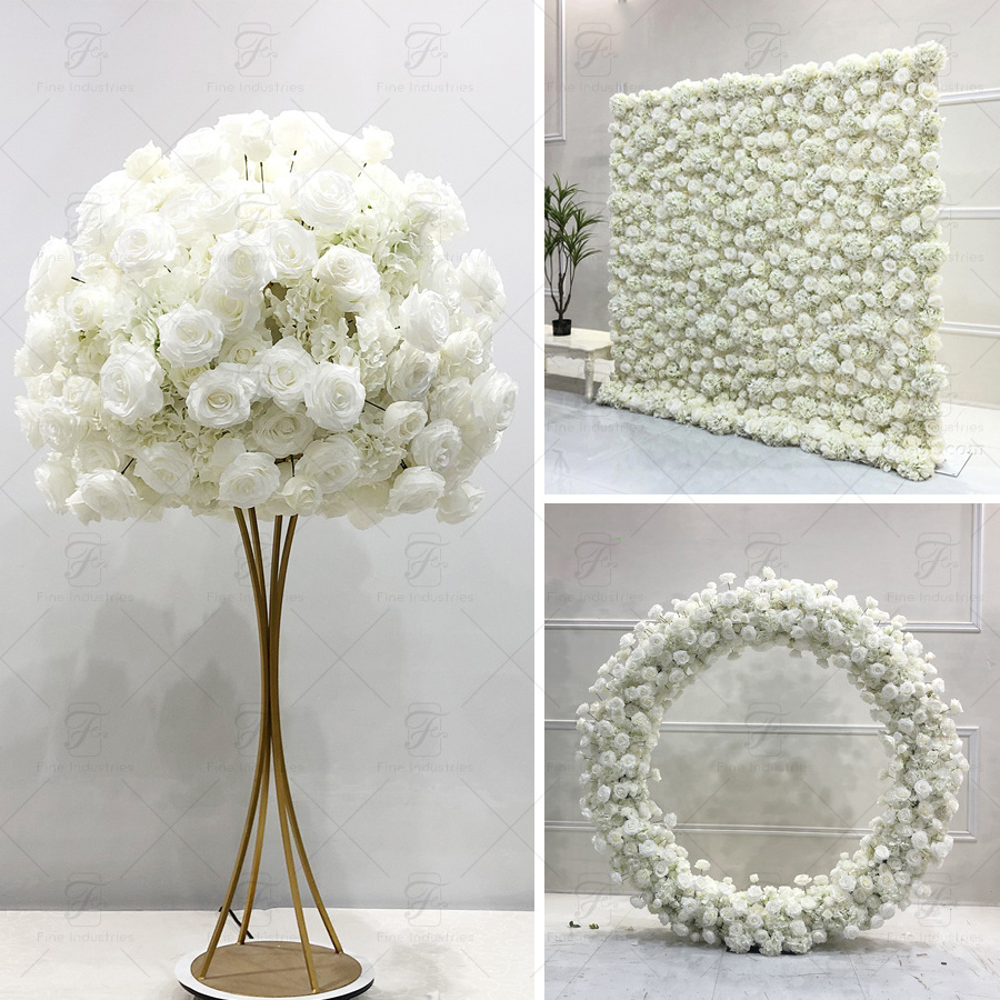 FW hot sale silk Artificial White Rose Flower ball wedding Centerpieces decoration white silk flower kissing ball