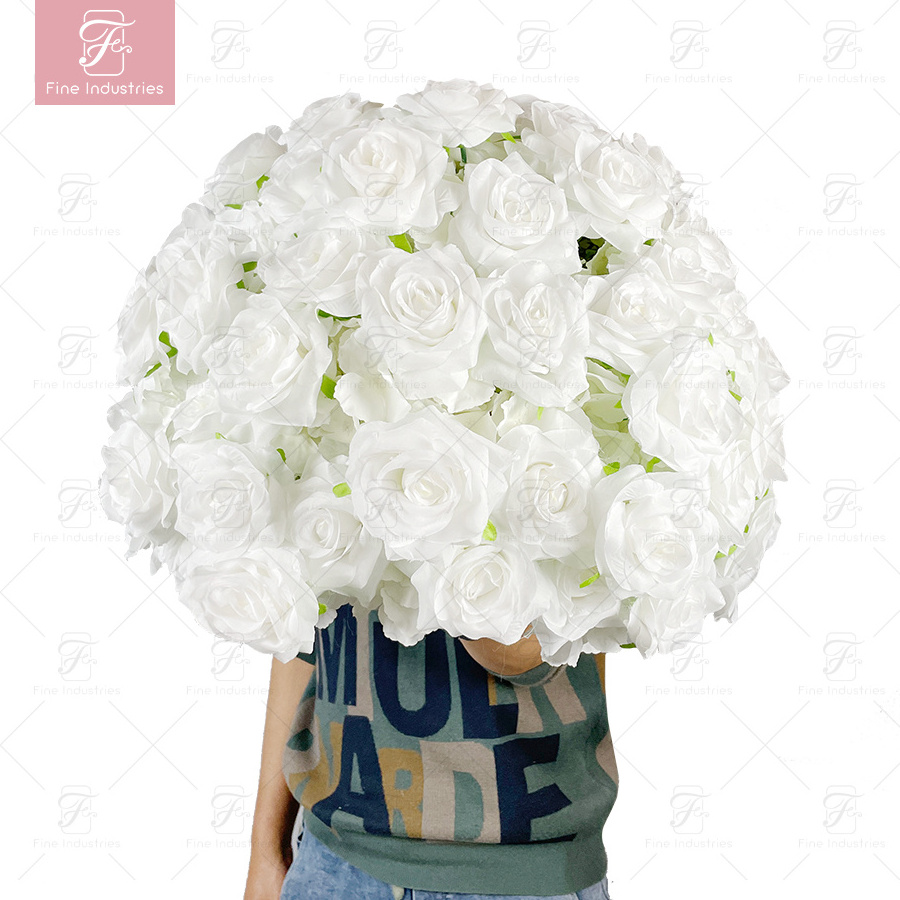 FW hot sale silk Artificial White Rose Flower ball wedding Centerpieces decoration white silk flower kissing ball