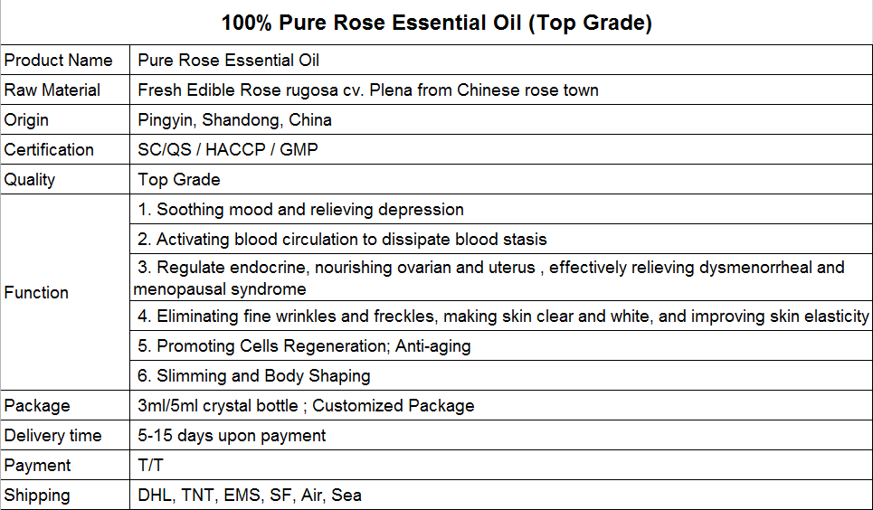 Pure Rose Oil Essential Skin Beauty Aroma Massage Oil 3ml 5ml/Organic rose essential oil