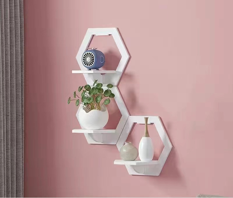 FS299 Wall Organizer Wall Shelf Set Punch Bedside Wall Display Stand Rack Mounted Flower TV Background Room Decoration