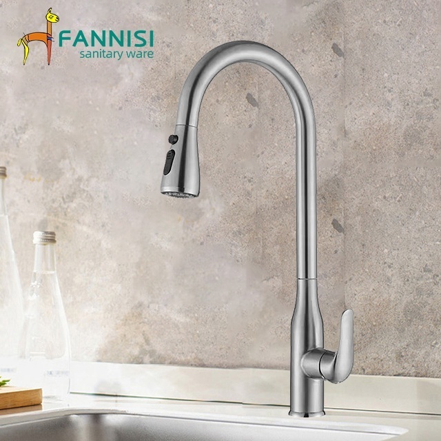 Chinese Single-Hole Stainless Steel Kitchen Faucet With Pull-Out Spray Feature