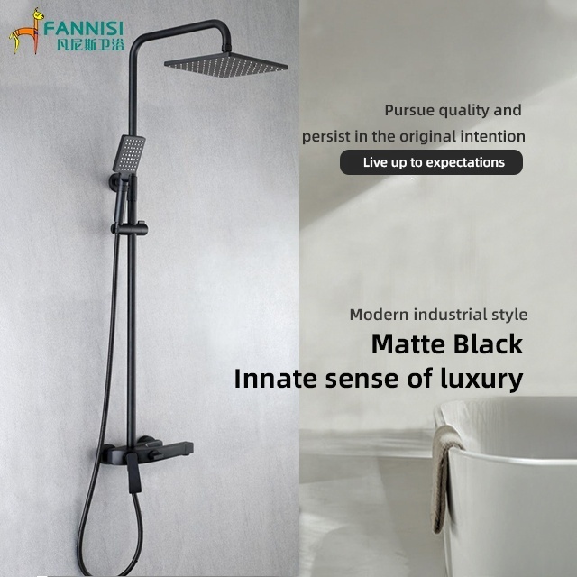 Luxury square matte black white gold color wall bath faucet shower set bath shower mixer tap