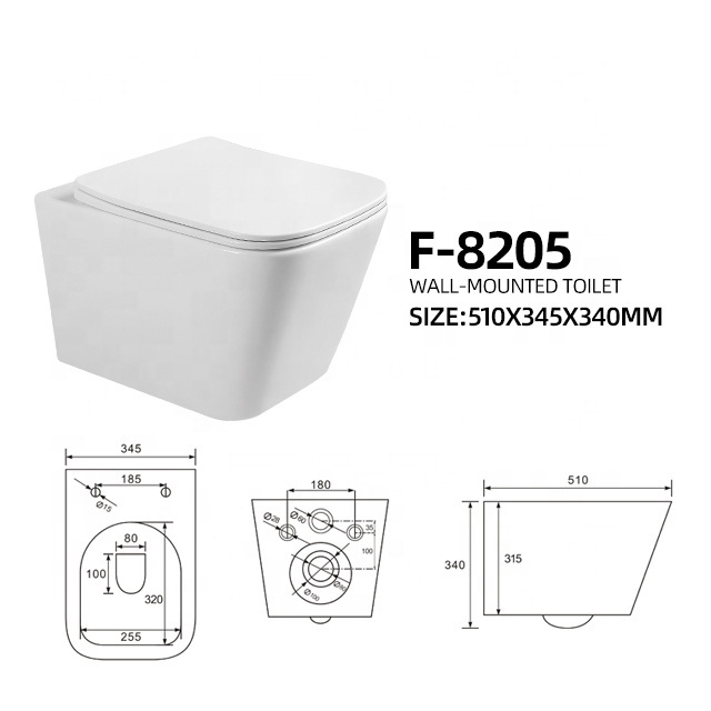 F-8205 Toilette Bowl Wc Suspend Modern Hanging Mount Water Closet Rimless Floating Ceramic Wall Hung Toilet for European market