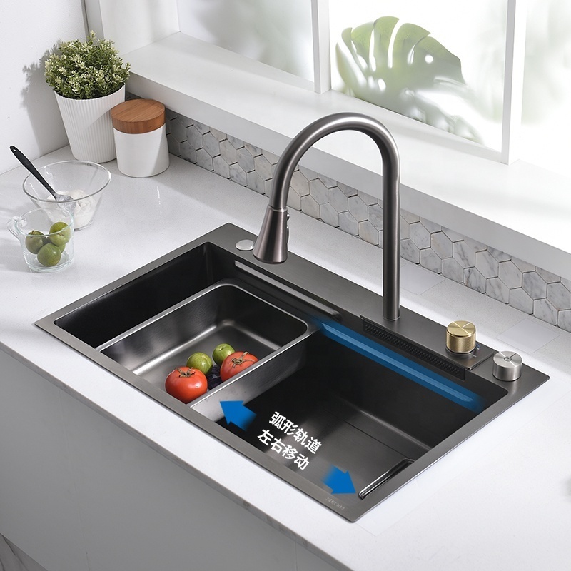 New design luxury kitchen sink 304 stainless steel double bowl sink digital display for washing with kitchen faucet