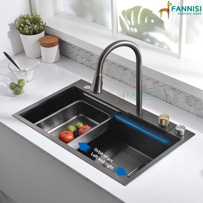 New design luxury kitchen sink 304 stainless steel double bowl sink digital display for washing with kitchen faucet