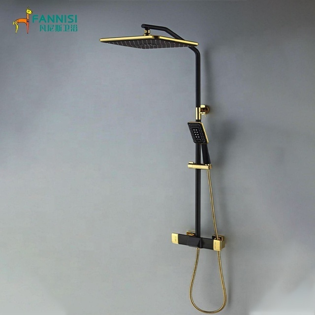 Wall type shower set system matte black and gold silver chrome shower mixer faucet for bathroom