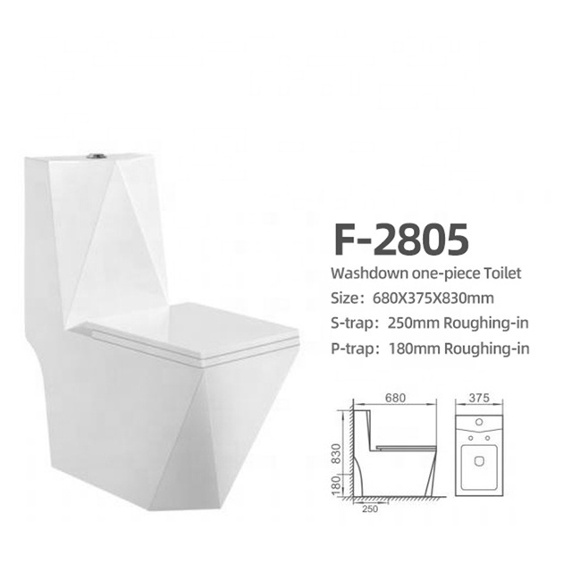 Luxury high-quality ceramics bathroom wc diamond polygon color one piece toilet