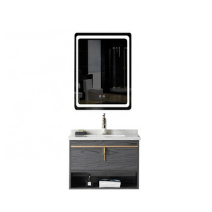 Can be customized function under sink bathroom led intelligent anti-fog mirror marble cabinet on the wall