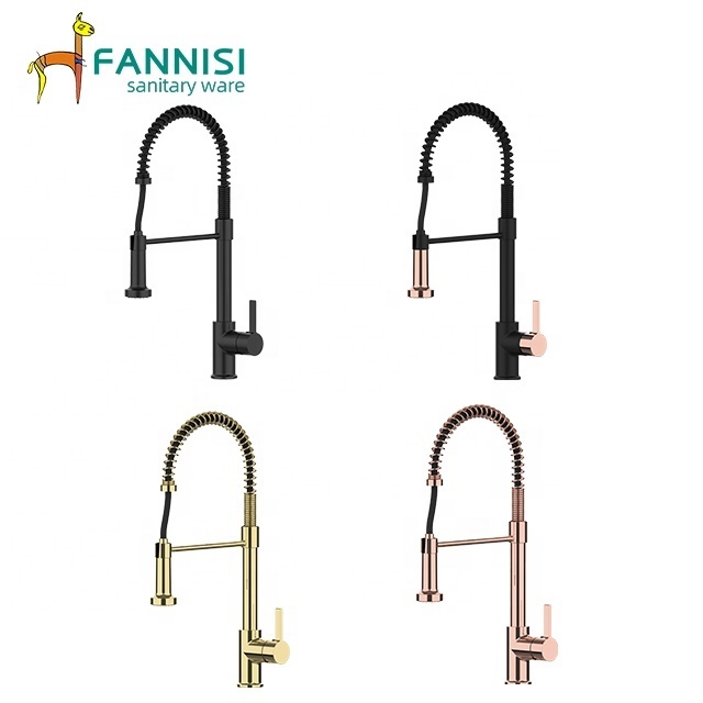 Modern black and golden kitchen tap rose gold kitchen faucet with pull out spout sprayer