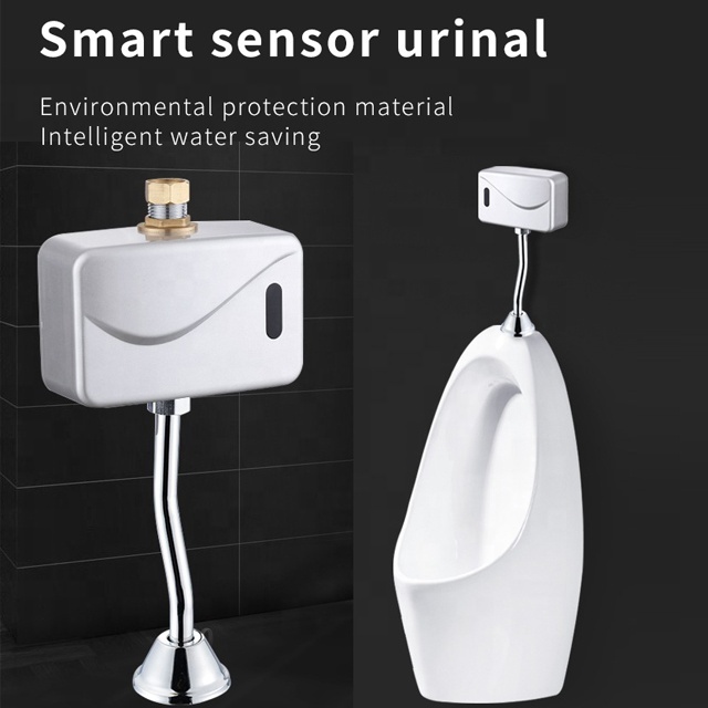 Gold Top and Back Spud Stainless Steel DC Touchless Wall Hung Infrared Toilet Auto Flush Urinal Sensor Flusher for Public WC