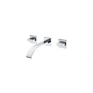 Brushed Golden 3 Hole Basin Mixer Tap Double Handle Wall Mounted Bathroom Cold Hot Sink Faucet