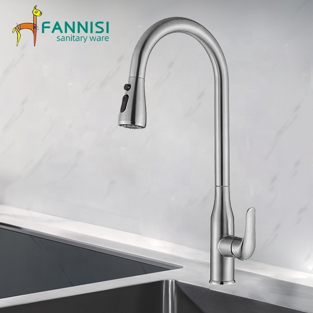 Chinese Single-Hole Stainless Steel Kitchen Faucet With Pull-Out Spray Feature