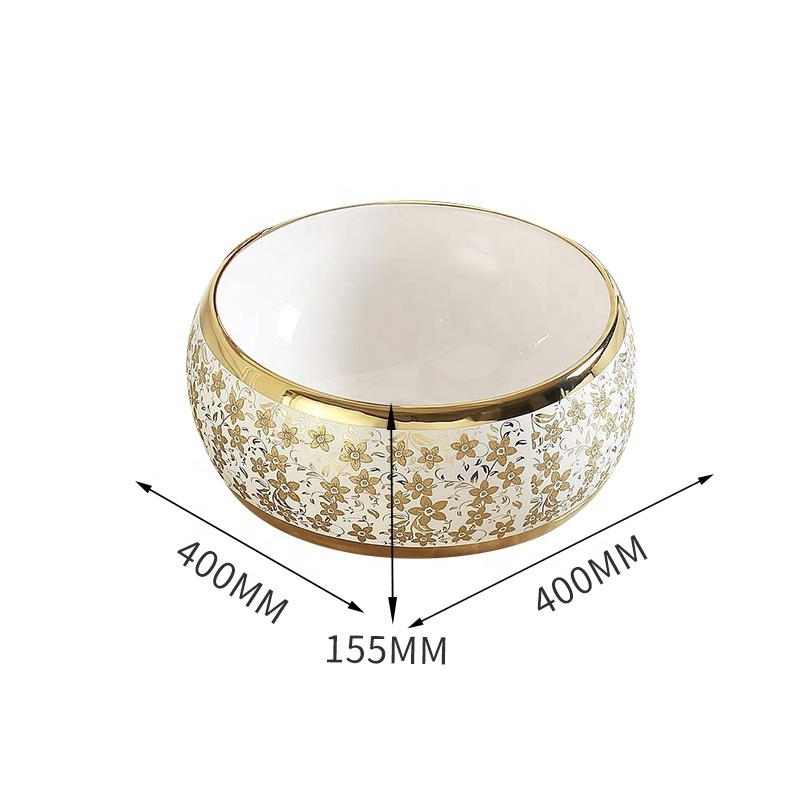 Moroccan style round bowl sink stone wash basin ceramic gold basin for bathroom