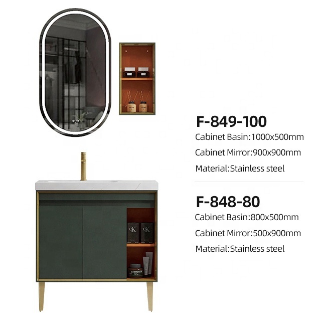 Euro style luxury wall mount bathroom cabinet furniture hotel bathroom vanity with runway shape smart mirror