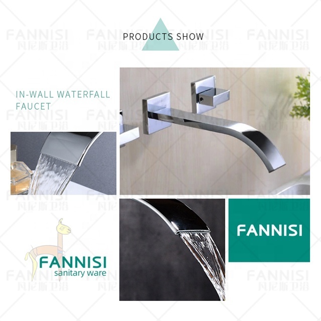 Brushed Golden 3 Hole Basin Mixer Tap Double Handle Wall Mounted Bathroom Cold Hot Sink Faucet