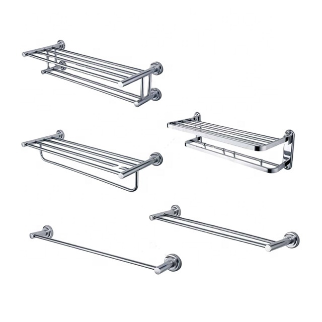 Bathroom accessories single double layer shelf holder stainless steel sus304 wall towel rack with 4 movable hooks