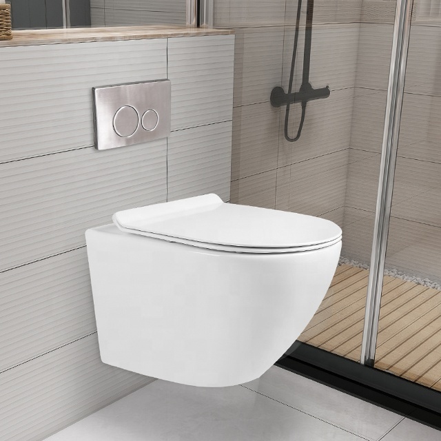 Wholesale american white ceramic washdown flush wc rimless square one piece wall hung toilet bowl