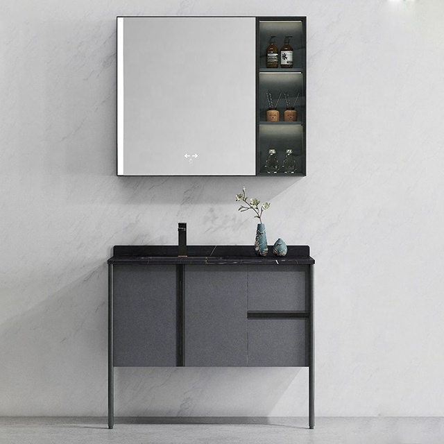 Factory directly modern hotel hanging waterproof mirror wash basin vanity pvc bathroom cabinet