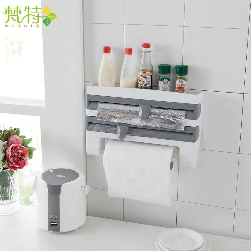 Kitchen Organizer Cling Film Storage Rack Wrap Cutting Wall Hanging Paper Towel Holder Kitchen Accessories Design Style Minmalis