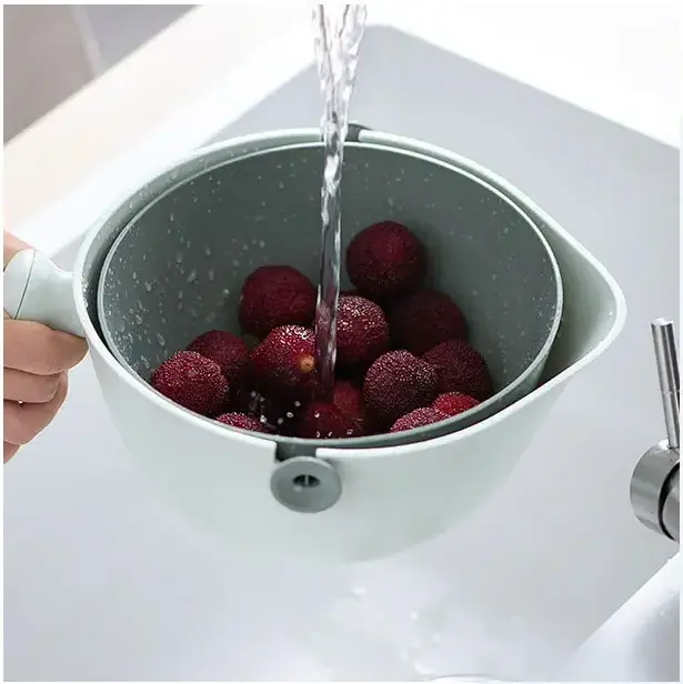 Creative Design double layers Vegetable Fruit Washing Bowl for Kitchen Plastic Multifunctional Drain Basket With Handle