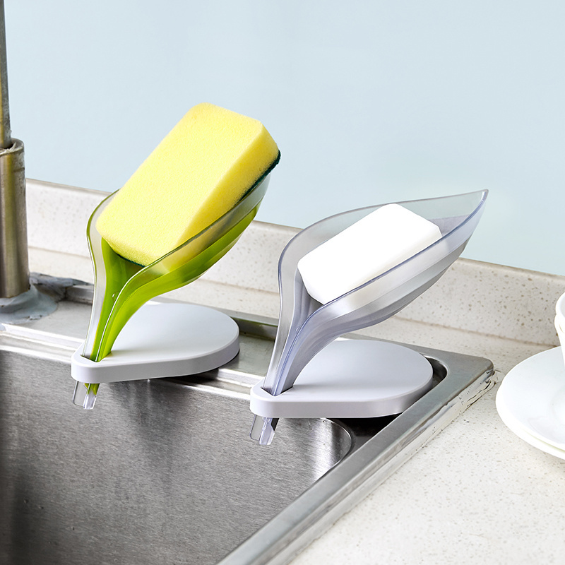 Silicon soap holder kitchen soap dispenser and sponge holder bar soap holder for shower with draining tray plastic leaf