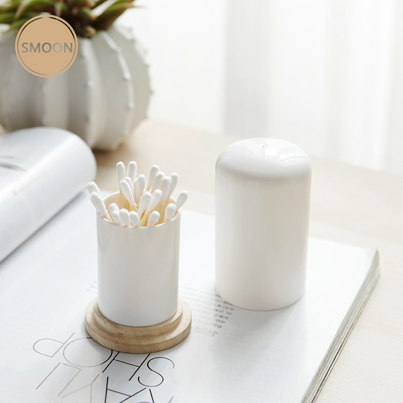 Creative House household portable small white toothpick box plastic toothpick holder with bamboo cover