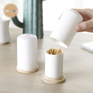 Creative House household portable small white toothpick box plastic toothpick holder with bamboo cover