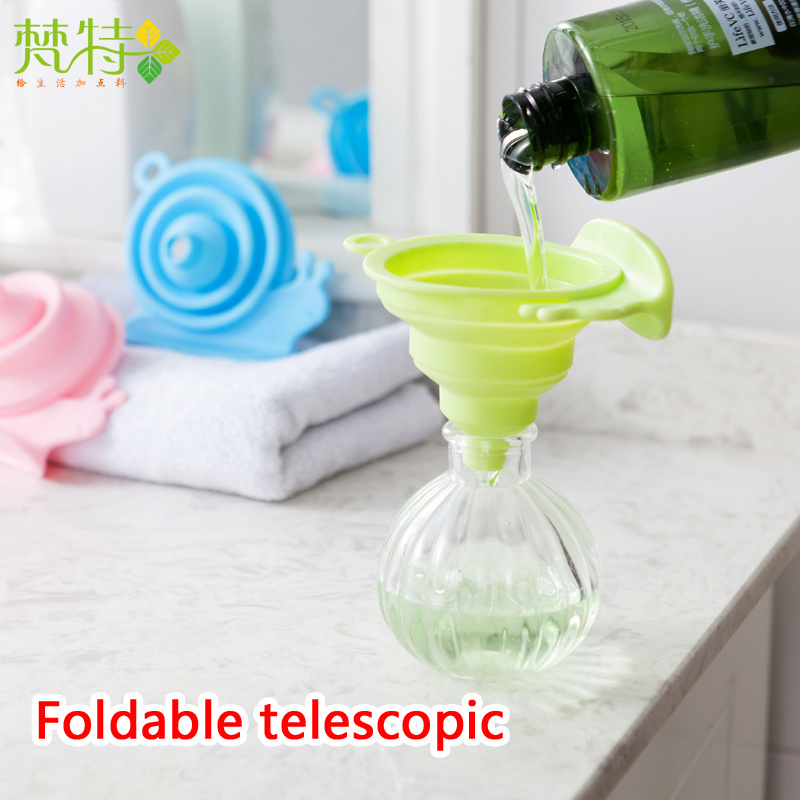 Round snail design cute foldable collapsible silicone funnel cooking funnel collapsible silicone funnel